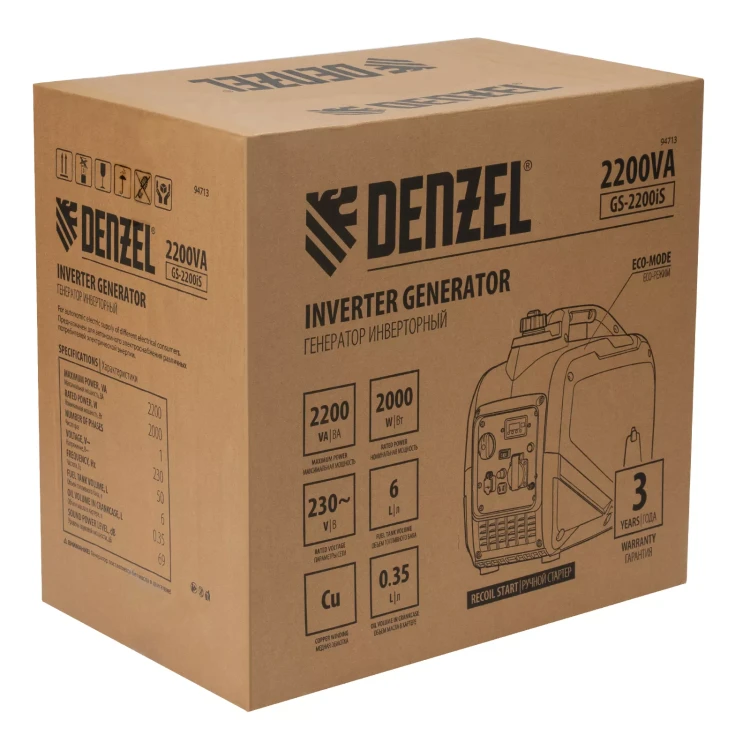 Генератор инверторный DENZEL GS-2200iS, 2,2 кВт, 230 В, закрытый корпус, ручной старт купить в Когалыме