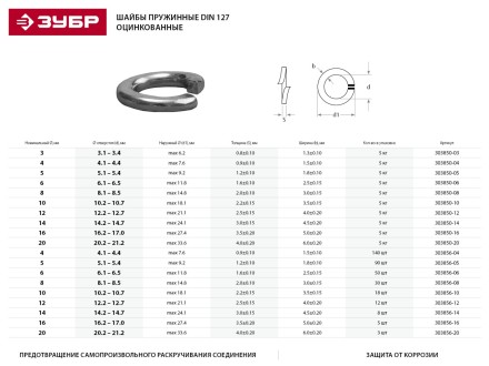 Шайба ЗУБР &quot;МАСТЕР&quot; пружинная DIN 127, оцинкованная, 12мм, 5кг 303850-12 купить в Когалыме