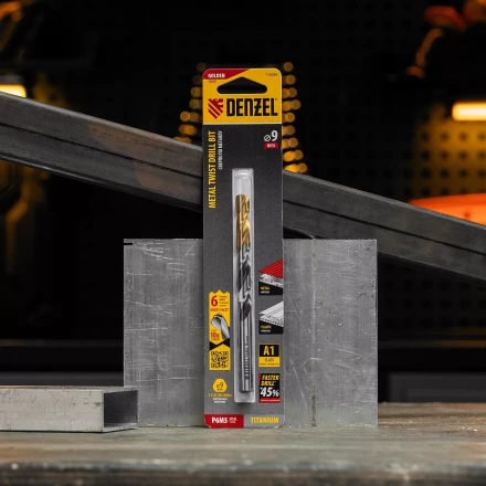 Сверло спиральное по металлу Denzel 9 x 125мм, Р6М5, Golden Tip, многогранная заточка, 718284 купить в Когалыме