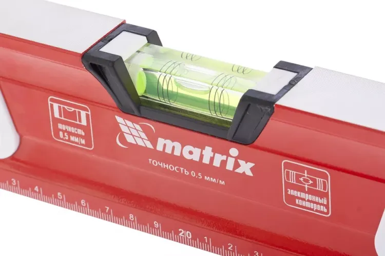 Уровень алюминиевый магнитный 2000 мм с зеркальным глазком MATRIX 2 компонентные рукоятки артикул 34736 купить в Когалыме