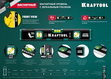 Профессиональный магнитный уровень с зеркальным глазком KRAFTOOL 34784 купить в Когалыме