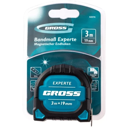 Рулетка Experte, 3 м x 19 мм, двухкомпонентный корпус, магнит, двухсторонняя разметка, нейлон Gross 32574 купить в Когалыме