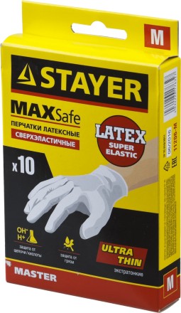 Перчатки STAYER &quot;MASTER&quot; латексные экстратонкие, M, 10шт 11206-M купить в Когалыме