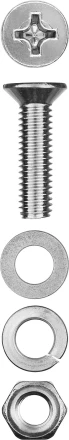 Винт (DIN965) в комплекте с гайкой (DIN934), шайбой (DIN125), шайбой пруж. (DIN127), M6 x 30 мм, 10 шт, ЗУБР 303456-06-030 купить в Когалыме