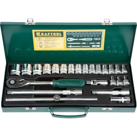 Набор торцовых головок KRAFTOOL &quot;INDUSTRIE QUALITAT&quot; (1/2&quot;) универсальный, Cr-V, металлический кейс, 24 предмета 27892-H24_z01 купить в Когалыме