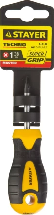 Отвертка STAYER &quot;MASTER&quot; &quot;ТECHNO&quot;, двухкомпонентная рукоятка, магнитный наконечник, Cr-V, PH1x38мм 2508-38-1_z02 купить в Когалыме