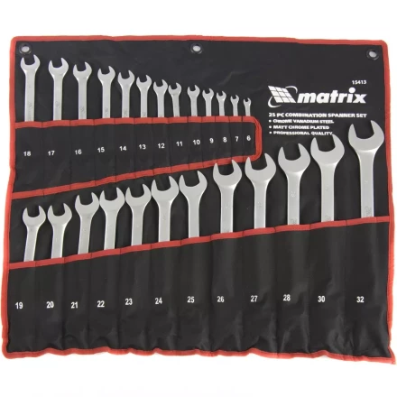 Набор ключей комбинированных 6 - 32 мм 25штук CrV матовый хром MATRIX 15413 купить в Когалыме