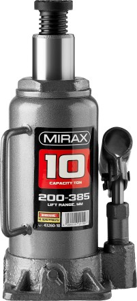 Домкрат гидравлический бутылочный, 10т, 200-385 мм, MIRAX 43260-10 43260-10 купить в Когалыме
