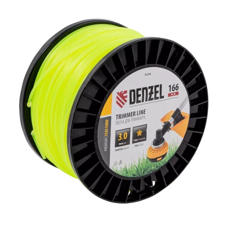 Леска для триммера звезда Denzel, 3,0мм х 166м, на DIN катушке FLEX CORD, 96288 купить в Когалыме