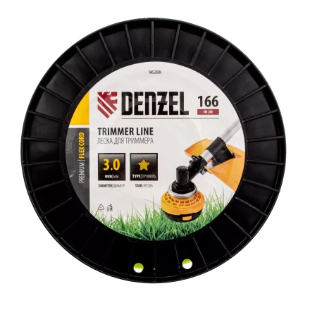Леска для триммера звезда Denzel, 3,0мм х 166м, на DIN катушке FLEX CORD, 96288 купить в Когалыме