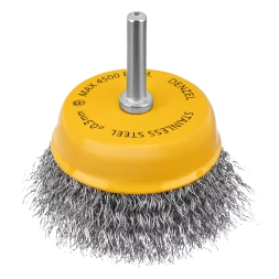 Щетка для дрели Denzel, 75 мм, Чашка, со шпилькой, нержавеющая витая проволока, 744773