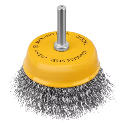 Щетка для дрели Denzel, 75 мм, Чашка, со шпилькой, нержавеющая витая проволока, 744773 купить в Когалыме