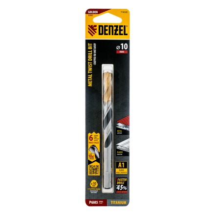 Сверло спиральное по металлу Denzel 10 x 133мм, Р6М5, Golden Tip, многогранная заточка, 718285 купить в Когалыме