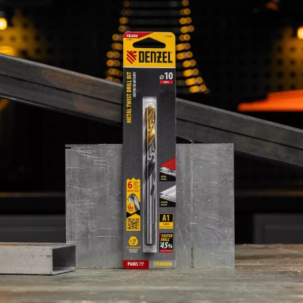 Сверло спиральное по металлу Denzel 10 x 133мм, Р6М5, Golden Tip, многогранная заточка, 718285 купить в Когалыме
