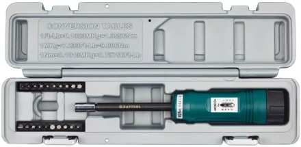 Отвертка динамометрическая KRAFTOOL со шкалой, регулируемая, 1-8 Нм, точность +/-6%, 20 бит, в боксе 64030 купить в Когалыме