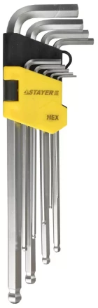 Набор STAYER Ключи &quot;MASTER&quot; имбусовые длинные с шариком, Cr-V, сатинир. покрытие, пластик. держатель, HEX 1,5-10мм, 9 пр 2741-H9-2 купить в Когалыме