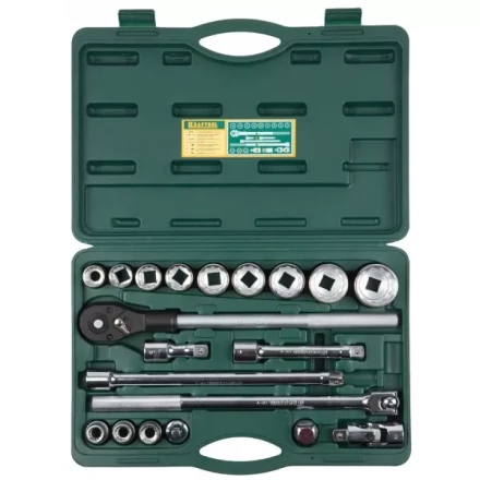 Набор торцовых головок KRAFTOOL &quot;INDUSTRIE QUALITAT&quot; (3/4&quot;), Cr-V, пластиковый кейс, 20 предметов 27895-H20_z01 купить в Когалыме