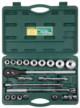 Набор торцовых головок KRAFTOOL &quot;INDUSTRIE QUALITAT&quot; (3/4&quot;), Cr-V, пластиковый кейс, 20 предметов 27895-H20_z01 купить в Когалыме