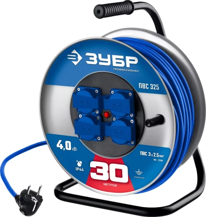 ЗУБР ПВС-325, ПВС, 3 x 2.5 мм2, 30 м, 4000 Вт, IP44, силовой удлинитель на стальной катушке, Профессионал (55102-30) купить в Когалыме