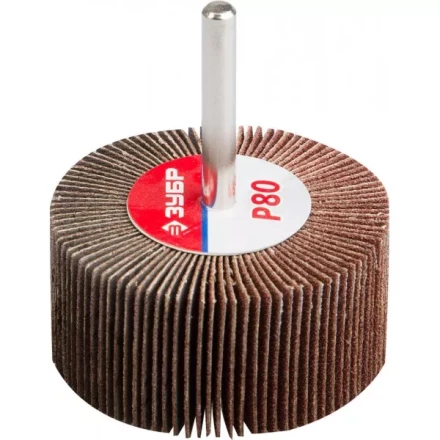 Круг шлифовальный ЗУБР "МАСТЕР" веерный лепестковый, на шпильке, тип КЛО, зерно-электрокорунд нормальный, P80, 30х60мм 36602-080 купить в Когалыме