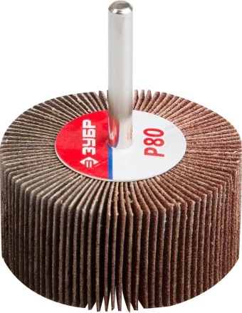 Круг шлифовальный ЗУБР "МАСТЕР" веерный лепестковый, на шпильке, тип КЛО, зерно-электрокорунд нормальный, P80, 30х60мм 36602-080 купить в Когалыме