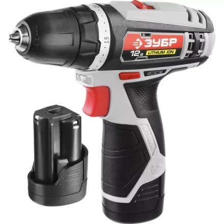 Дрель-шуруповерт ЗУБР &quot;МАСТЕР&quot;, Литий-ион, 2 скорости, реверс, 12В, 1.5 А/ч, 10 мм, 0-360 / 0-1400 об/мин, 2 АКБ, БЗУ, блокировка шпинделя ДА-12-2-Ли КНМ1 купить в Когалыме