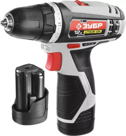 Дрель-шуруповерт ЗУБР &quot;МАСТЕР&quot;, Литий-ион, 2 скорости, реверс, 12В, 1.5 А/ч, 10 мм, 0-360 / 0-1400 об/мин, 2 АКБ, БЗУ, блокировка шпинделя ДА-12-2-Ли КНМ1 купить в Когалыме