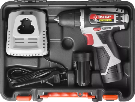 Дрель-шуруповерт ЗУБР &quot;МАСТЕР&quot;, Литий-ион, 2 скорости, реверс, 12В, 1.5 А/ч, 10 мм, 0-360 / 0-1400 об/мин, 2 АКБ, БЗУ, блокировка шпинделя ДА-12-2-Ли КНМ1 купить в Когалыме