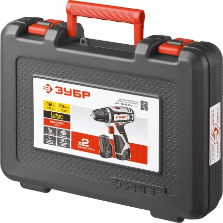 Дрель-шуруповерт ЗУБР &quot;МАСТЕР&quot;, Литий-ион, 2 скорости, реверс, 12В, 1.5 А/ч, 10 мм, 0-360 / 0-1400 об/мин, 2 АКБ, БЗУ, блокировка шпинделя ДА-12-2-Ли КНМ1 купить в Когалыме