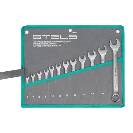 Набор ключей комбинированных Stels 15421, 6-22 мм, 12 шт, CrV, матовый хром купить в Когалыме