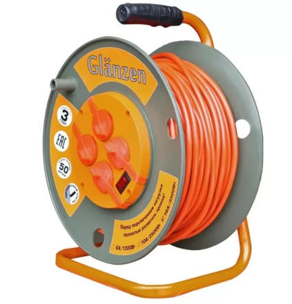 Удлинитель силовой на катушке GLANZEN 4 гн. ПВС 3х1,5 IP44 ЕВ-50-007 купить в Когалыме