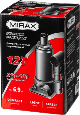 Домкрат гидравлический бутылочный, 12т, 210-400 мм, MIRAX 43260-12 43260-12 купить в Когалыме