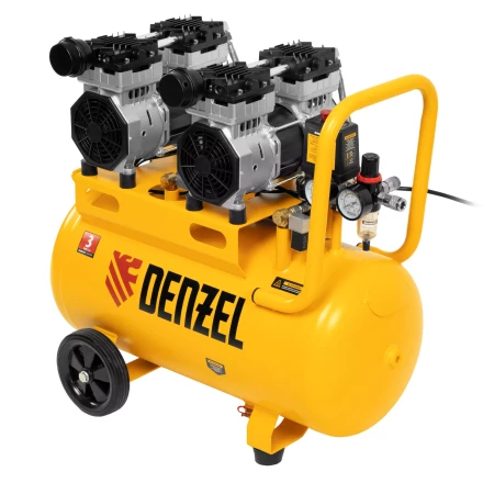 Компрессор безмасляный, малошумный Denzel DLS 1500/50, 1500 ВТ, 2x750, 50 л, 260 л/мин купить в Когалыме