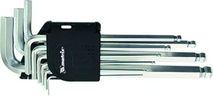 Набор ключей шестигранных имбусовых HEX 1.5–10 мм CrV 9 шт. удлиненные сатин с шаром MATRIX 11233 купить в Когалыме