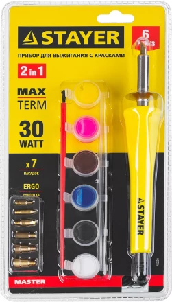 Прибор STAYER "MASTER" для выжигания с набором насадок 7шт и красками 45220 купить в Когалыме