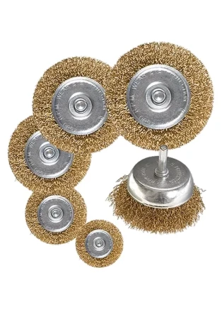 Набор щеток для дрели 6 шт 5 плоских 40-50-65-75-100 мм + 1 &quot;чашка&quot; 50 мм со шпильками MATRIX 74496 купить в Когалыме