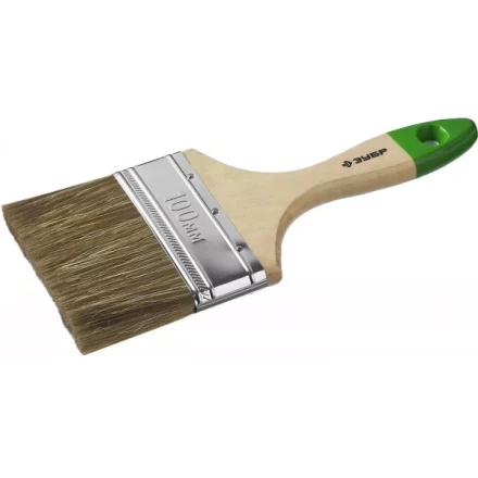 Кисть плоская  ЗУБР "ЛАЗУРЬ-МАСТЕР", смешанная щетина, деревянная ручка, 100мм 4-01009-100 купить в Когалыме