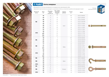 ЗУБР М12 х 60 мм, 40 шт, анкерный болт с гайкой, Профессионал (302342-12-060) купить в Когалыме