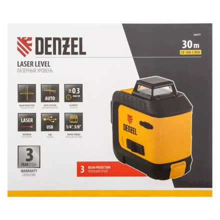 Лазерный уровень мультипризменный LX 360-3 Red, 30 м, 635 нм, аккумулятор Li 2800 мАч, резьба 5/8" Denzel 35077 купить в Когалыме