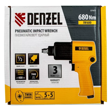 Ударный пневмогайковерт IW680, 1/2", 7000 об/мин, 680 Нм Denzel 57471 купить в Когалыме