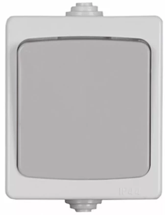 Выключатель СВЕТОЗАР "АВРОРА" проходной, одноклавишный, IP44, цвет серо-белый, 10А/~250В SV-54340-W купить в Когалыме