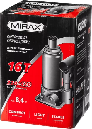 Домкрат гидравлический бутылочный, 16т, 220-420 мм, MIRAX 43260-16 43260-16 купить в Когалыме