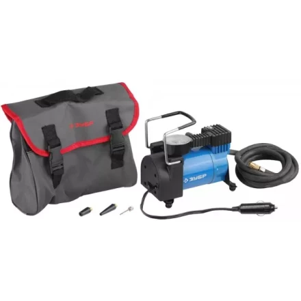 Компрессор ЗУБР "ЭКСПЕРТ" автомобильный давление 10 атм, длина провода 3 м, длина шланга 2 м, 3 насадки 61127 купить в Когалыме