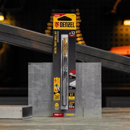 Сверло спиральное по металлу Denzel 12 x 151мм, Р6М5, Golden Tip, многогранная заточка, 718287 купить в Когалыме