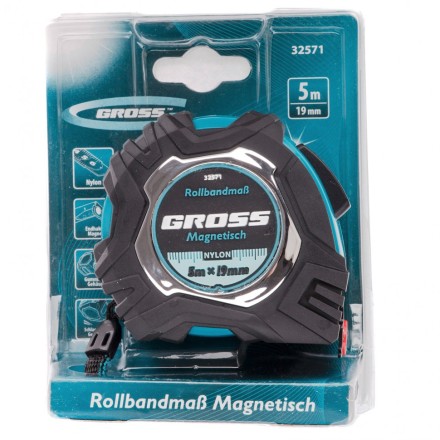 Рулетка Magnetisch 5 м х 19 мм обрезиненный корпус автоматическая фиксация Нейлоновое покрытиеытие зацеп с магнитом Gross 32571 купить в Когалыме