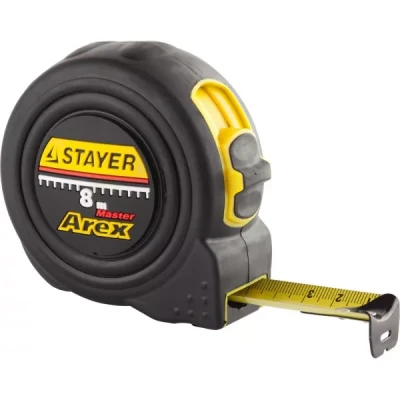 Рулетка STAYER "PROFI" "AREX", двухкомпонентный противоударный корпус, упрочненное полотно, 8м/25мм 3410-08_z01