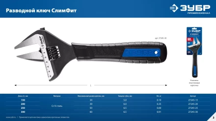 ЗУБР СлимФит, 150 / 34 мм, разводной ключ, ПРОФЕССИОНАЛ (27245-15) купить в Когалыме