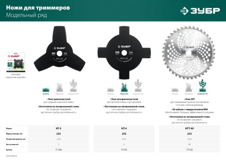 ЗУБР НТ-3, 255 мм, 3T, нож для триммера (71140) купить в Когалыме