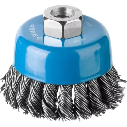 ЗУБР "ПРОФЕССИОНАЛ". Щетка чашечная для УШМ, плетеные пучки стальной проволоки 0,8мм, 80ммхМ14 35277-080_z02 купить в Когалыме