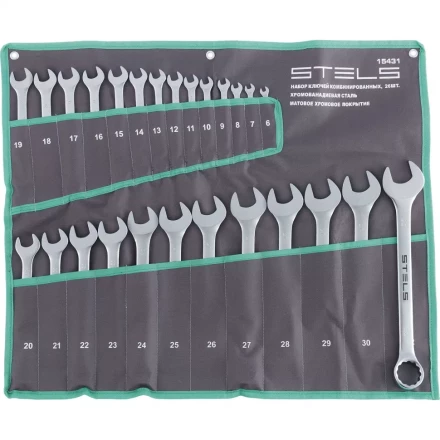 Набор ключей комбинированных 6-32 мм 26 штук CrV матовый хром STELS 15431 купить в Когалыме